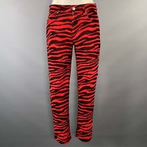 ISABEL MARANT Size 4 Red Black Cotton Blend Animal Print Straight leg Jeans